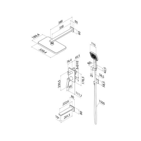 Встраиваемая система с тропическим, ручным душем и изливом IDDIS Parker матовый графит (PARGM03i68), артикул PARGM03i68