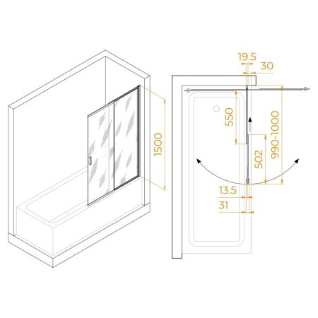 Комплект Шторка на ванну: RGW SC-40B + RGW SP-24B