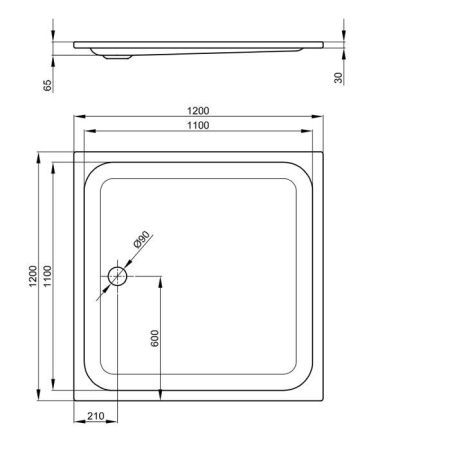 BETTE Душевой поддон квадратный 120х120хh6,5см с отв-м слива d90мм цвет белый, артикул 5630-000