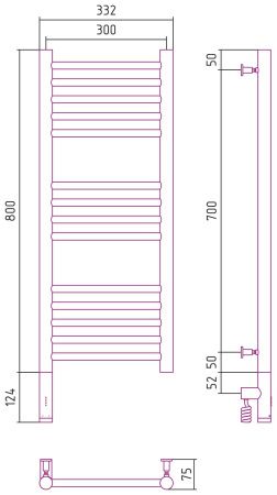 Полотенцесушитель, Сунержа, Богема 3.0, прямая, электрический, ширина, мм-332, глубина, мм-75, высота, мм-924, межосевое расстояние-300, подключение-нижнее слева, электрокомплект-МЭМ, мощность, Вт-300, материал-нержавеющая сталь, цвет-чёрный матовый