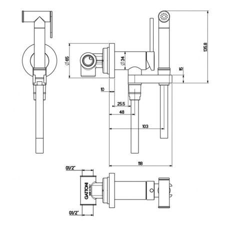 Gattoni Набор Гигиенический душ со встроенным смесителем, шланг 100см, цвет: никель шлифованный, артикул RT010NS