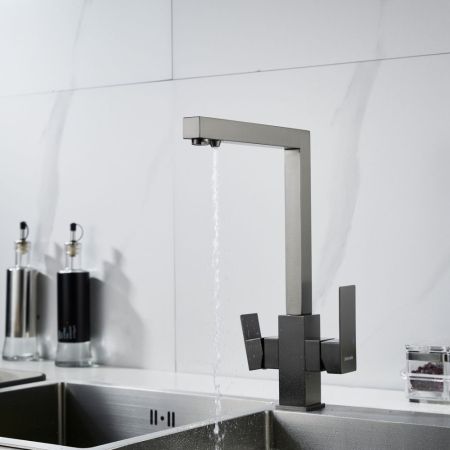 Смеситель для кухни с подключением фильтра Shevanik S148T, оружейная сталь, артикул S148T