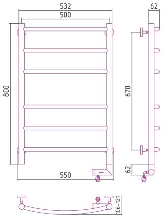 Полотенцесушитель электрический "ГАЛАНТ 2.0" 800х500 / МЭМ правый (Матовый Чёрный)