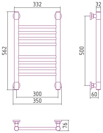 Полотенцесушитель водяной "Богема+" прямая 500х300 (САТИН), артикул 071-0220-5030
