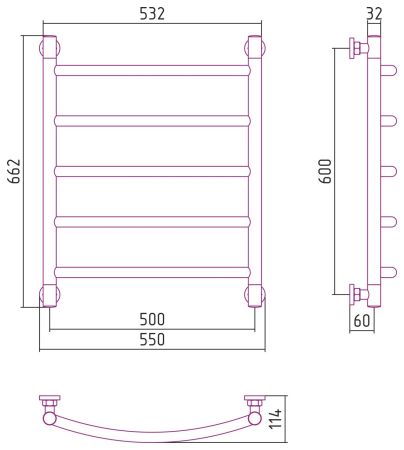 Полотенцесушитель водяной "ГАЛАНТ+" 600х500 (САТИН), артикул 071-0200-6050
