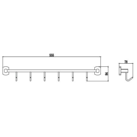 Планка с крючками Savol S-009976, хром, артикул S-009976