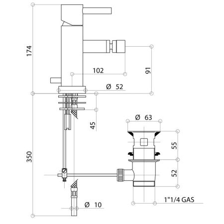 Bongio T Mix Смеситель для биде с донным клапаном, цвет хром, артикул 32522CRPR