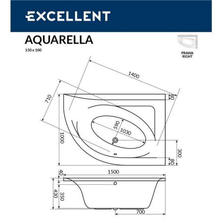 Ванна EXCELLENT Aquarella 150x100 (правая) "SOFT" (хром), артикул WAEX.ARP15.SOFT.CR