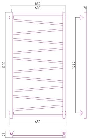 Полотенцесушитель водяной Сирокко 1200х600 (БЕЛЫЙ), артикул 12-0253-1260