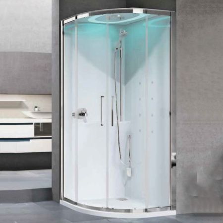 NOVELLINI EON R Душевая кабина 900х900х2210 мм., смесит термостатич, гидромассаж, верхний душ, подсв, стенки белые глянцевые, фурн хром, стекло прозр