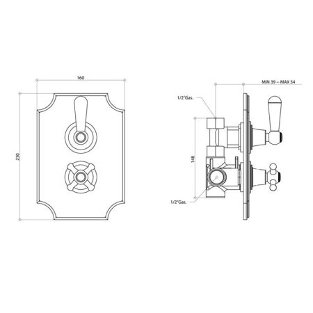 Bongio Oxford Lux Термостатический смеситель для душа, цвет золото/белый фарфор, артикул 19544OR00