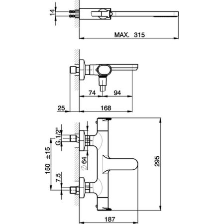 CISAL LineaViva Смеситель термостатический настенный для ванны/душа с ручной лейкой,держателем и шлангом, цвет хром, артикул LVD2101021