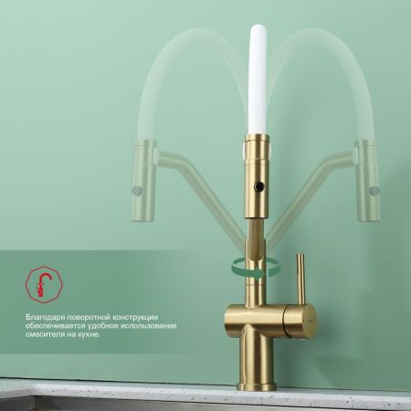 Смеситель для кухни со съемным изливом на магните Raglo R86.41.03, золотой сатин