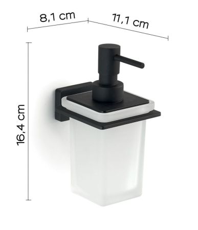 Gedy Atena, настенный стеклянный дозатор c металлической помпой, цвет черный матовый, артикул 4481(14)