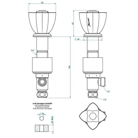 THG PETALE DE CRISTAL CLAIR Вентиль смесителя для раковины, стекло прозрачное, цвет полированное золото
