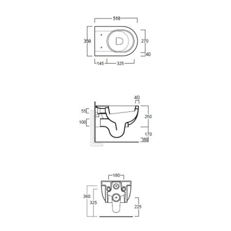 SIMAS E-LINE Унитаз подвесной 51х35см, цвет белый (без крепежа F85), артикул EL18bi