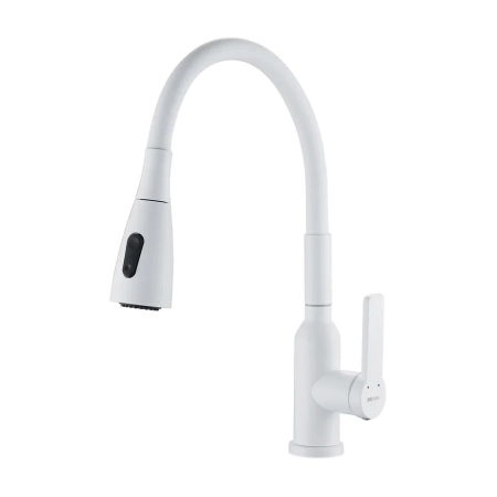 Смеситель для кухни с гибким изливом Shevanik S843C-1, белый