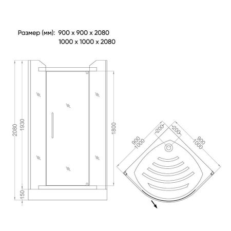 Душевой угол Veconi Rovigo RV-06, 900x900x2000, хром, стекло прозрачное, артикул RV06-90PL-01-19C1
