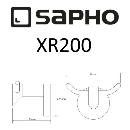 Крючок X-ROUND, двойной,80x55x70 мм, хром, Sapho, артикул XR200