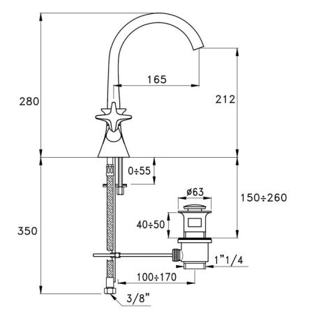 Stella 130 Смеситель для раковины на 1 отверстие 3217, с донным клапаном, цвет: хром