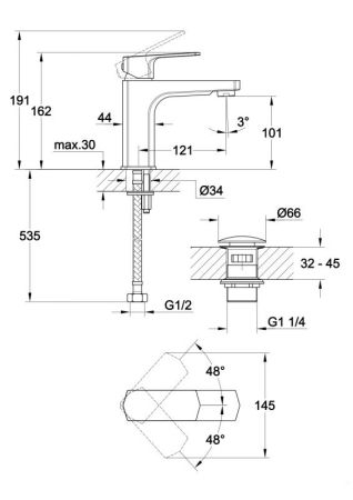Смеситель для раковины Cersanit WISLA однорычажный клик клак (63055), артикул 63055