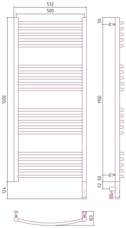 Полотенцесушитель электрический "БОГЕМА 3.0" 1200х500 / МЭМ правый (Тёмный титан муар), артикул 15-5803-1250