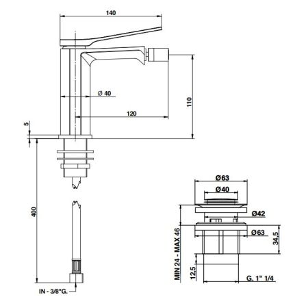 Bongio GIO2 Смеситель для биде на 1 отв., с донным клапаном, цвет: черный матовый, артикул 80522NEPR