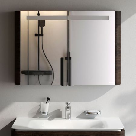 M30MCX1001TF Sensation, зеркало, зеркальный шкаф, 100 см, с подсветкой, табачный дуб, текстурированн