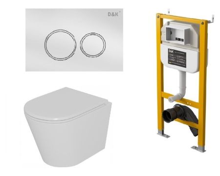 Комплект D&K Унитаз подвесной безободковый DT1026016, Инсталляция DI8050127, Клавиша смыва DB1529016, белый (DS1021616), артикул DS1021616