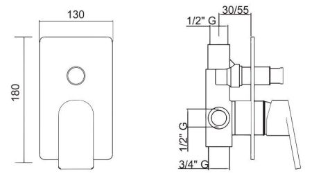 Встраиваемый смеситель для душа с переключателем CEZARES FUSION-VDIM