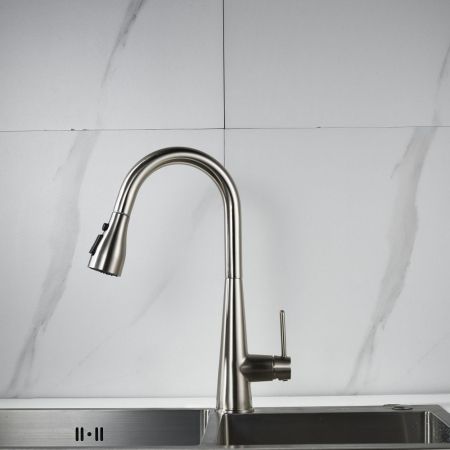 Смеситель для кухни с выдвижным изливом Shevanik S363L, сатин, артикул S363L
