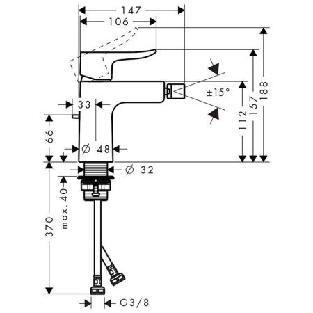 Смеситель для биде, Hansgrohe, Metris, тип открывания воды-однорычажный, тип регулирования воды-керамический картридж, отверстия для монтажа-1, высота, мм-157, вынос излива, мм-147, донный клапан-есть, тип подводки-гибкая, стандарт подвода воды-3/8", цвет, артикул 31280000