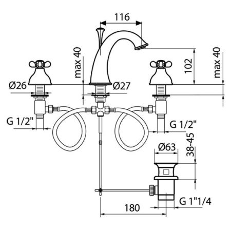 Смеситель для раковины Webert Ottocento OT750101010, золото, артикул OT750101010