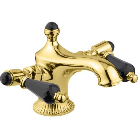 Смеситель The One для раковины на 3 отверстия. Черные кристаллы Swarovski, цвет золото, артикул 98033LCSWNEOR