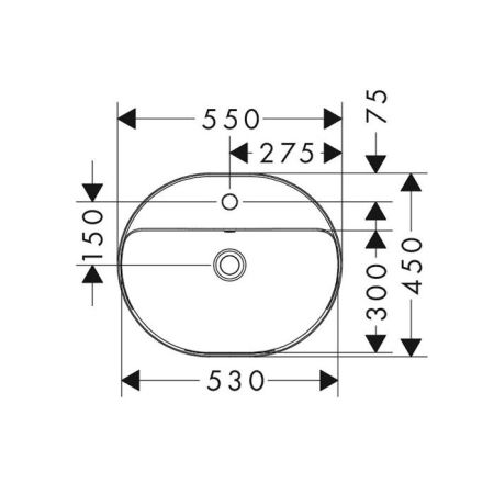 Раковина, Hansgrohe, Xuniva U, ширина, мм-550, глубина, мм-450, высота, мм-175, тип установки-встраиваемый, отверстия для смесителя-1, с переливом, материал-керамика, цвет-белый, артикул 60161450