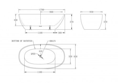 Акриловая ванна без перелива BELBAGNO BB80-1700-W0