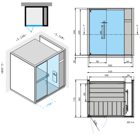 Effegibi One H Хаммам, пристенный R.H. 214x171xh226см, отделка: Soft Sand, артикул LO 60 01 0001