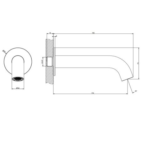 GESSI 316 Излив для ванны 172 мм., цвет черный матовый, артикул 54008#299