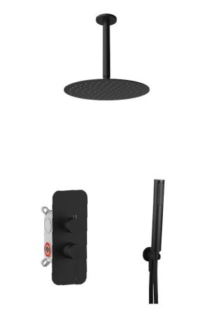 AQG Urban, душевой комплект ER233 на 2 потребителя, с потолочным кронштейном, цвет черный матовый, артикул 19URBER23305