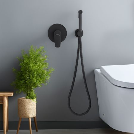 Набор с гигиеническим душем (смеситель + гигиеническая лейка + шланг + шланговое подсоединение с держателем) AQUATEK, матовый черный AQ1119MB БЕТТА, артикул AQ1119MB