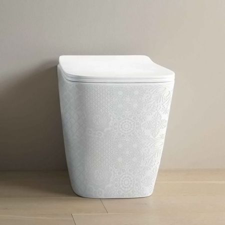 ARTCERAM A16 Унитаз напольный 360х520 мм., приставной, безободковый, в комплекте с крепежом, цвет белый глянцевый, декор Cementina