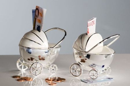 Casablanca, металлическая копилка с замком "Детская коляска", цвет кремово-серебристый, артикул 40773