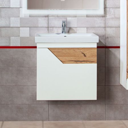 Тумба под раковину подвесная Бриклаер Брайтон белый/дуб, 60 см, артикул 4627125415784