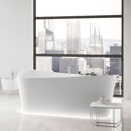 NOVELLINI INFINITIVE Ванна пристенная 1700х940х700 мм., в комплекте с смесителем хром, с донным клапаном click-clack, NOVOTECH, цвет белый матовый