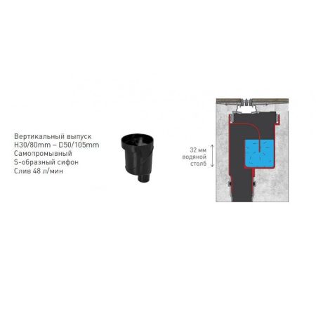 Желоб BERGES водосток SUPER Slim 400, хром глянец, S-сифон D50/105 H50 вертикальный, артикул 091077