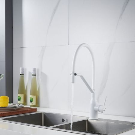 Смеситель для кухни с гибким изливом Shevanik S343C-1, белый