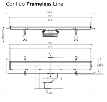 Душевой поддон под плитку Confluo Board UNI 1200 со встроенный лотком Frameless Line 550