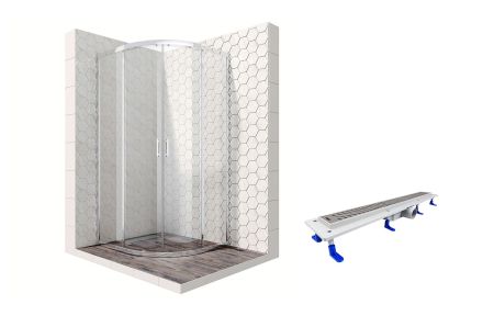 Душевой уголок Ambassador Kingston 14011105-ST11, полукруглый, линейный трап, 100х100, артикул 14011105-ST11