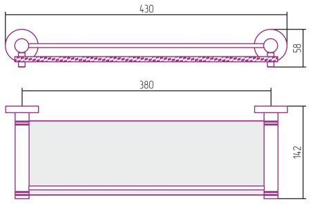 Полка, Сунержа, КАНЬОН, ширина, мм-430, глубина, мм-142, высота, мм-58, тип установки-настенный, материал-нержавеющая сталь/стекло, крепления в комплекте, с ограничителем, цвет-золото, артикул 03-3004-0400