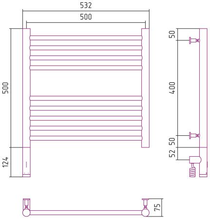 Полотенцесушитель электрический "БОГЕМА 3.0" прямая 500х500 / МЭМ левый (Матовая шампань)